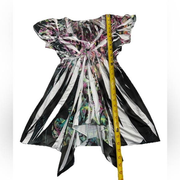 BOSTON PROPER Flowy Tunic Top Women’s S Abstract Multicolor V-neck Short Sleeve - Picture 7 of 9